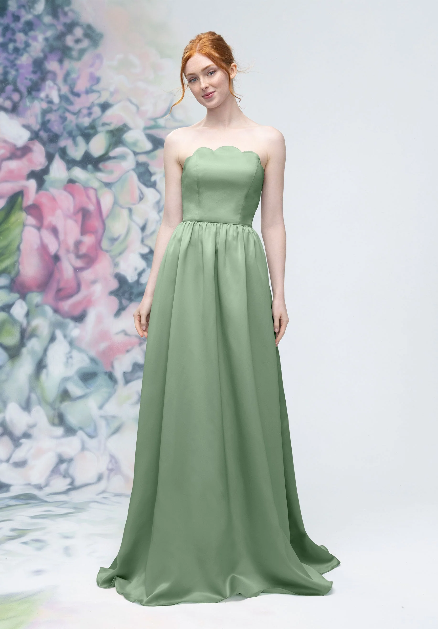 Scallop Edged Strapless Satin A-Line Bridesmaid Dress - Image 34
