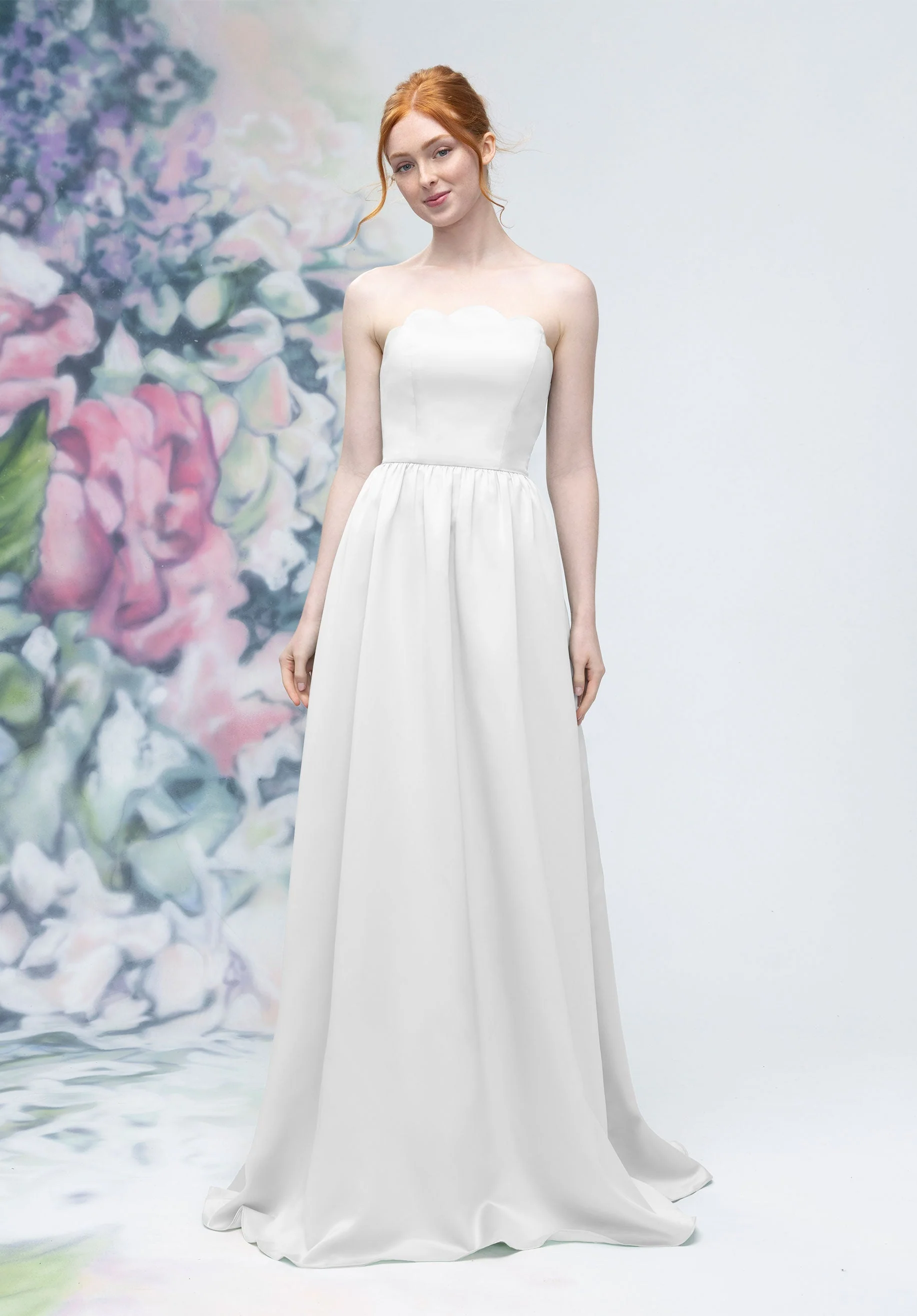 Scallop Edged Strapless Satin A-Line Bridesmaid Dress - Image 55