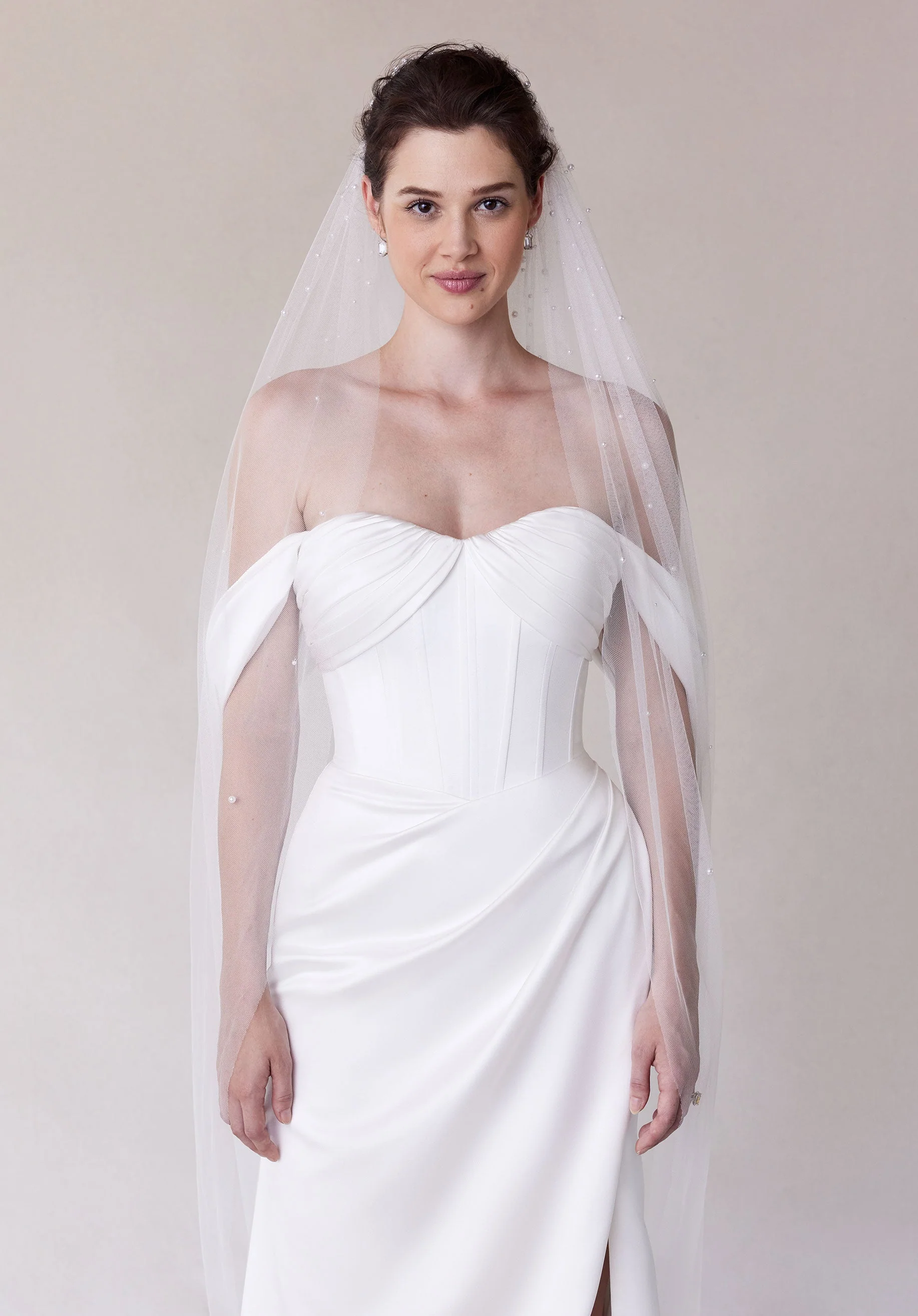 Scattered Pearl Cathedral Length Tulle Veil - Image 4
