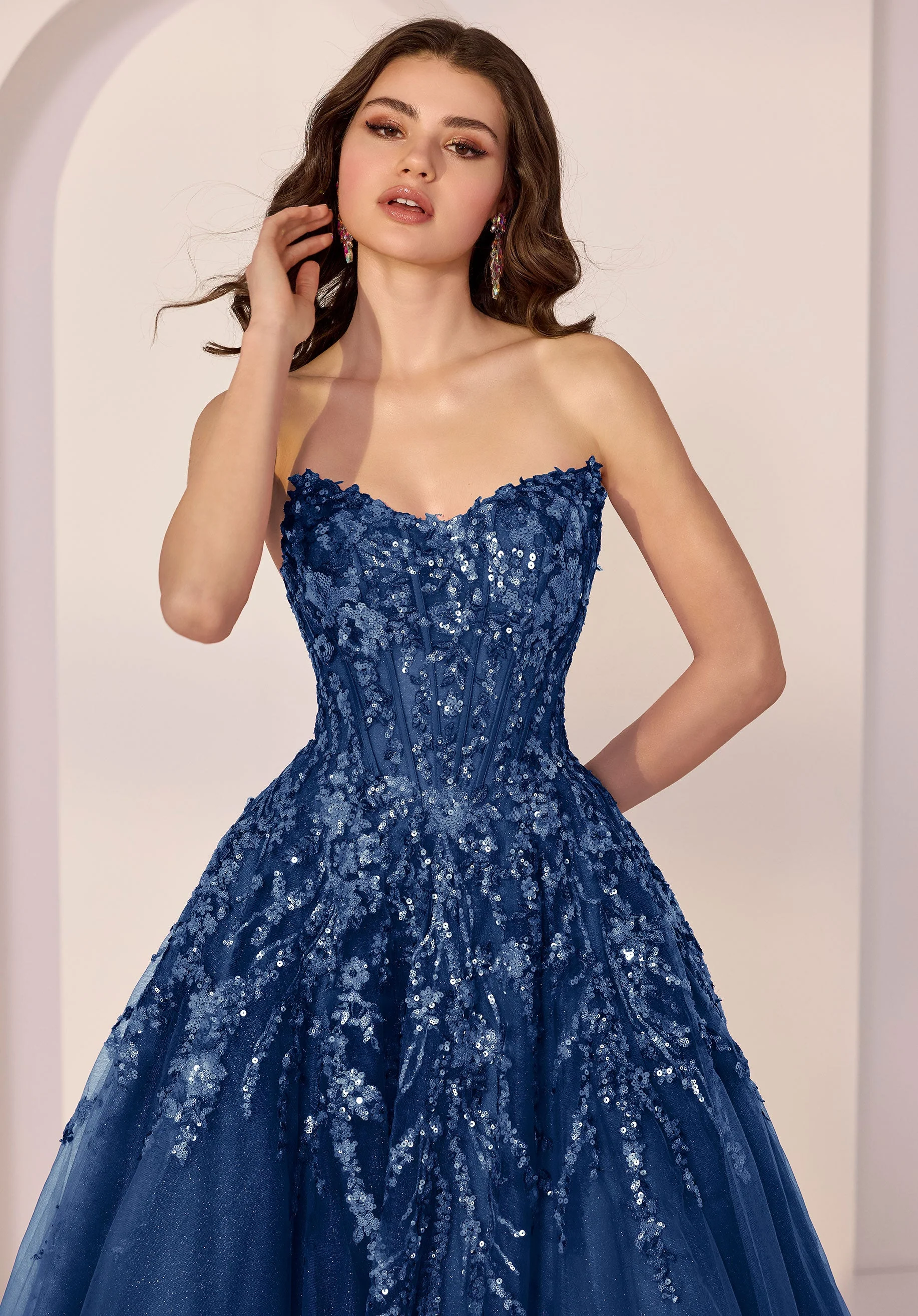 Sequin Beaded Corset Back Tulle A-Line Party Dress - Image 4