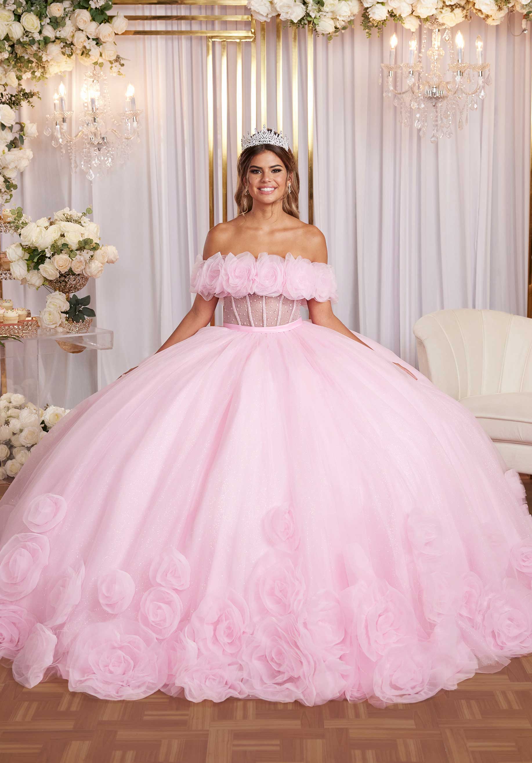 Sheer Corset Three Dimensional Floral Quinceañera Dress - Image 10