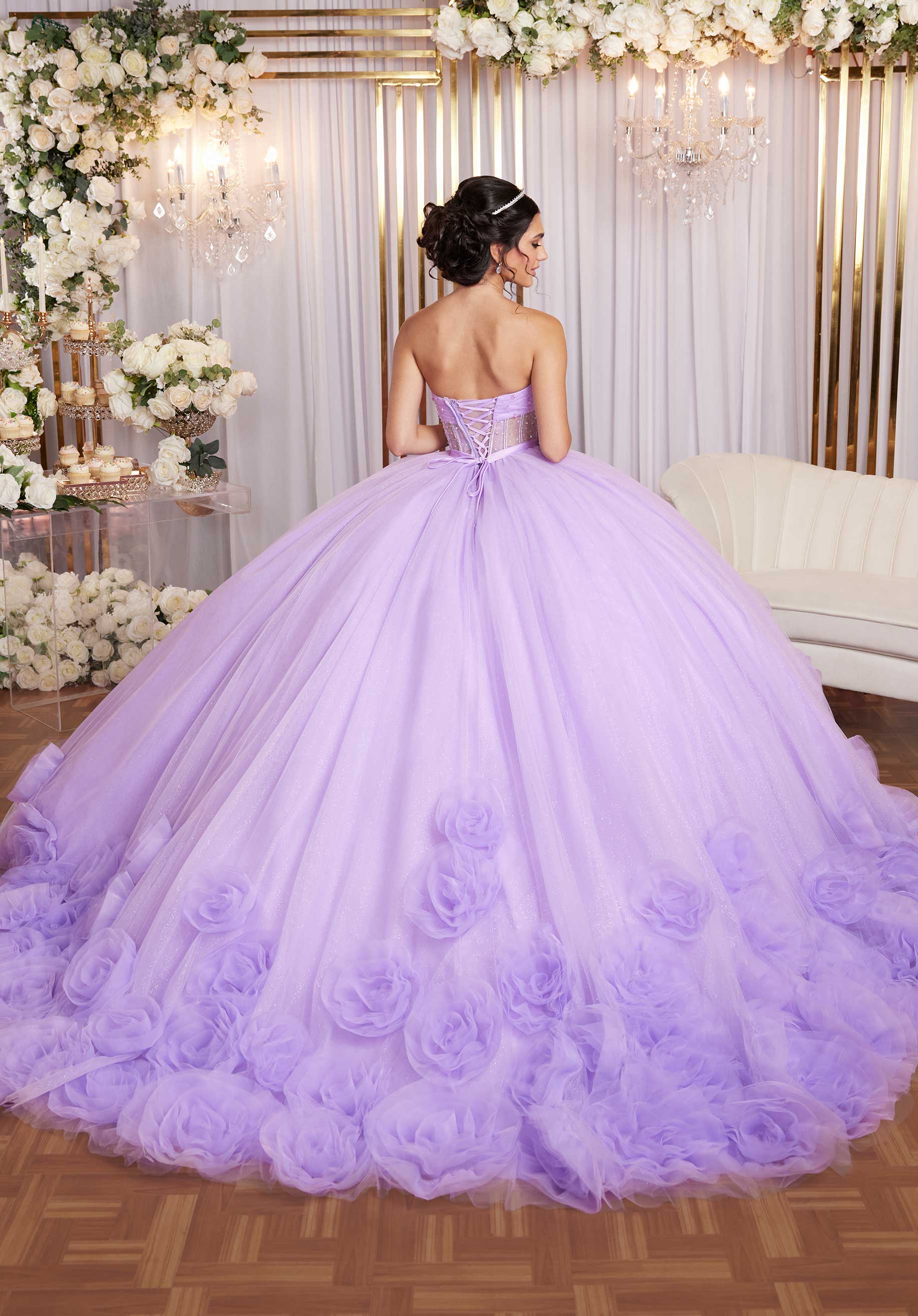Sheer Corset Three Dimensional Floral Quinceañera Dress - Image 6