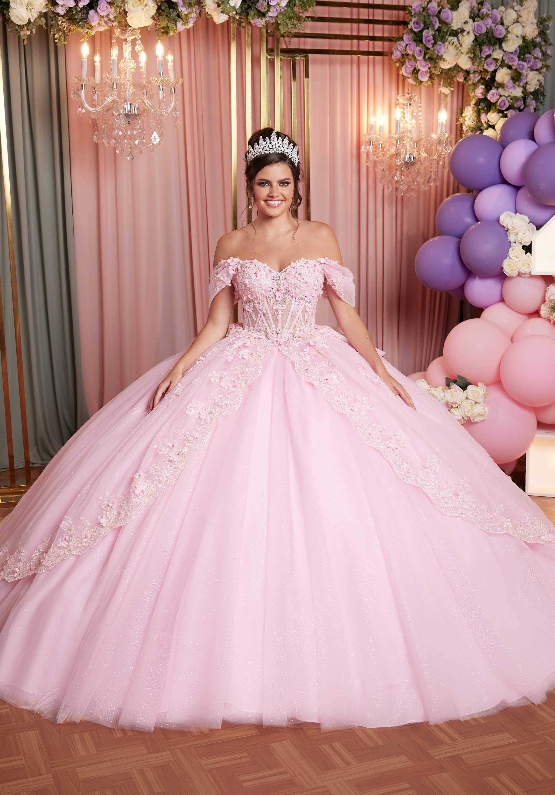 Sheer Sweetheart Quinceañera Dress with Split Skirt and Tiered Back - Image 15