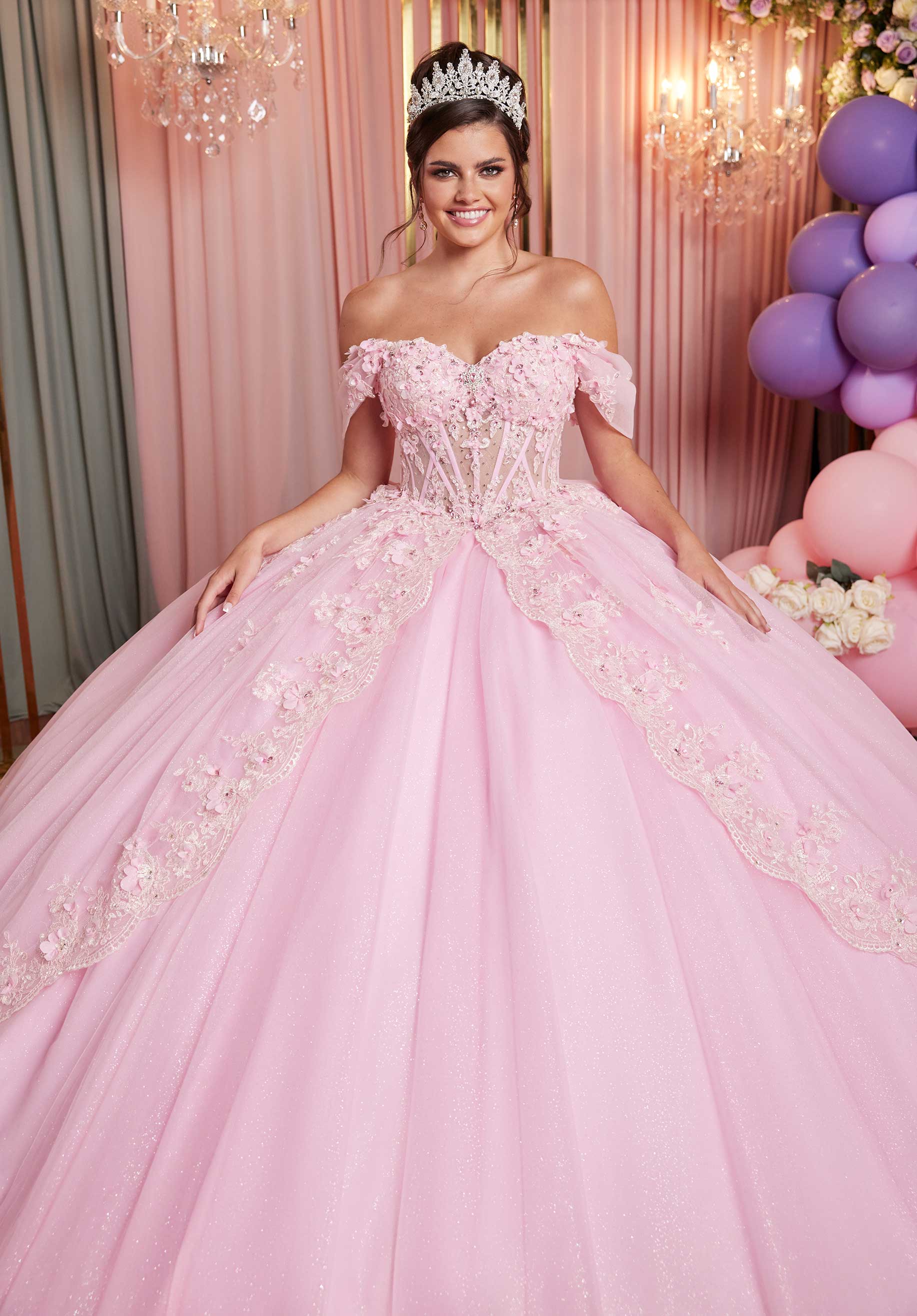 Sheer Sweetheart Quinceañera Dress with Split Skirt and Tiered Back - Image 16