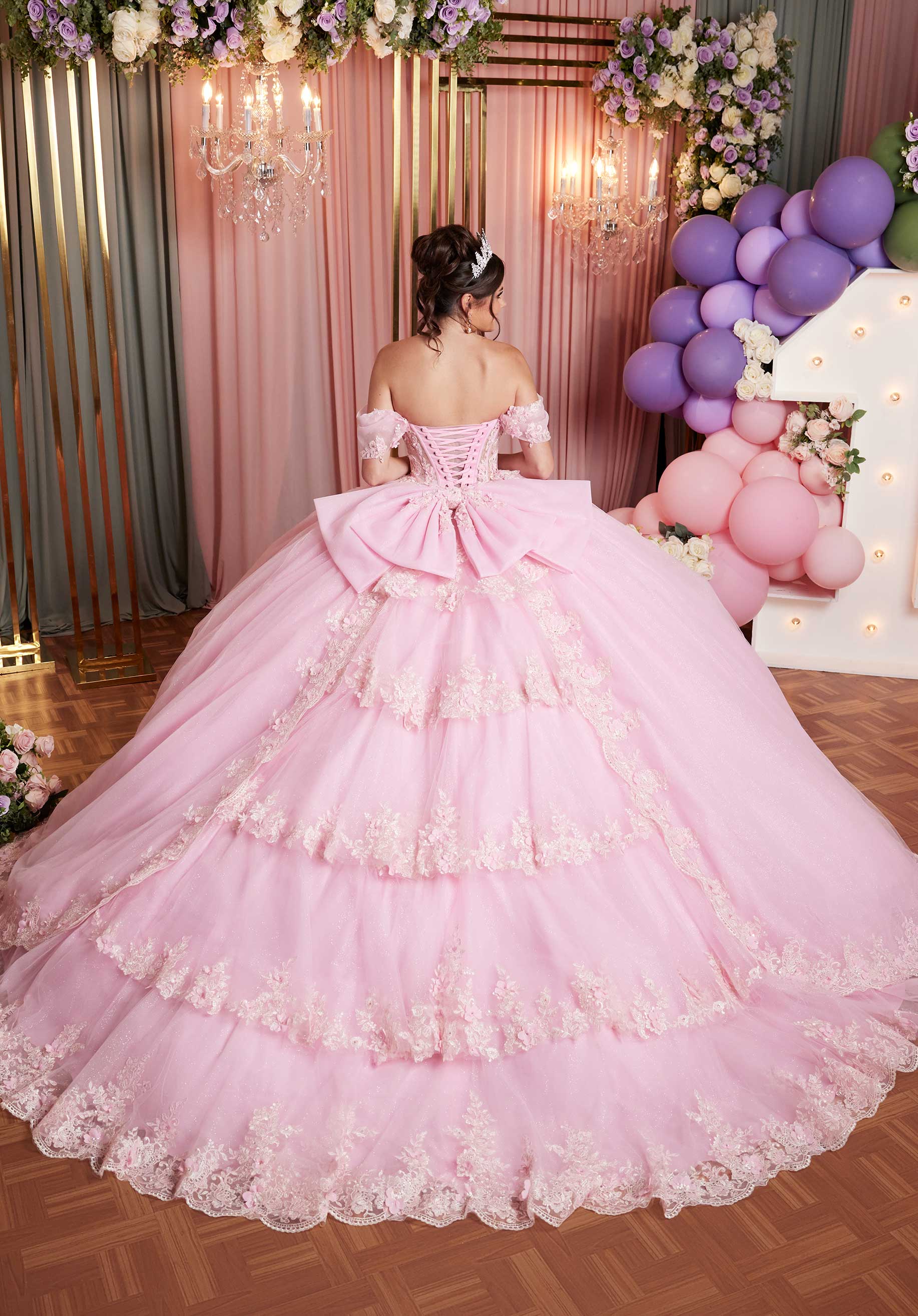 Sheer Sweetheart Quinceañera Dress with Split Skirt and Tiered Back - Image 17