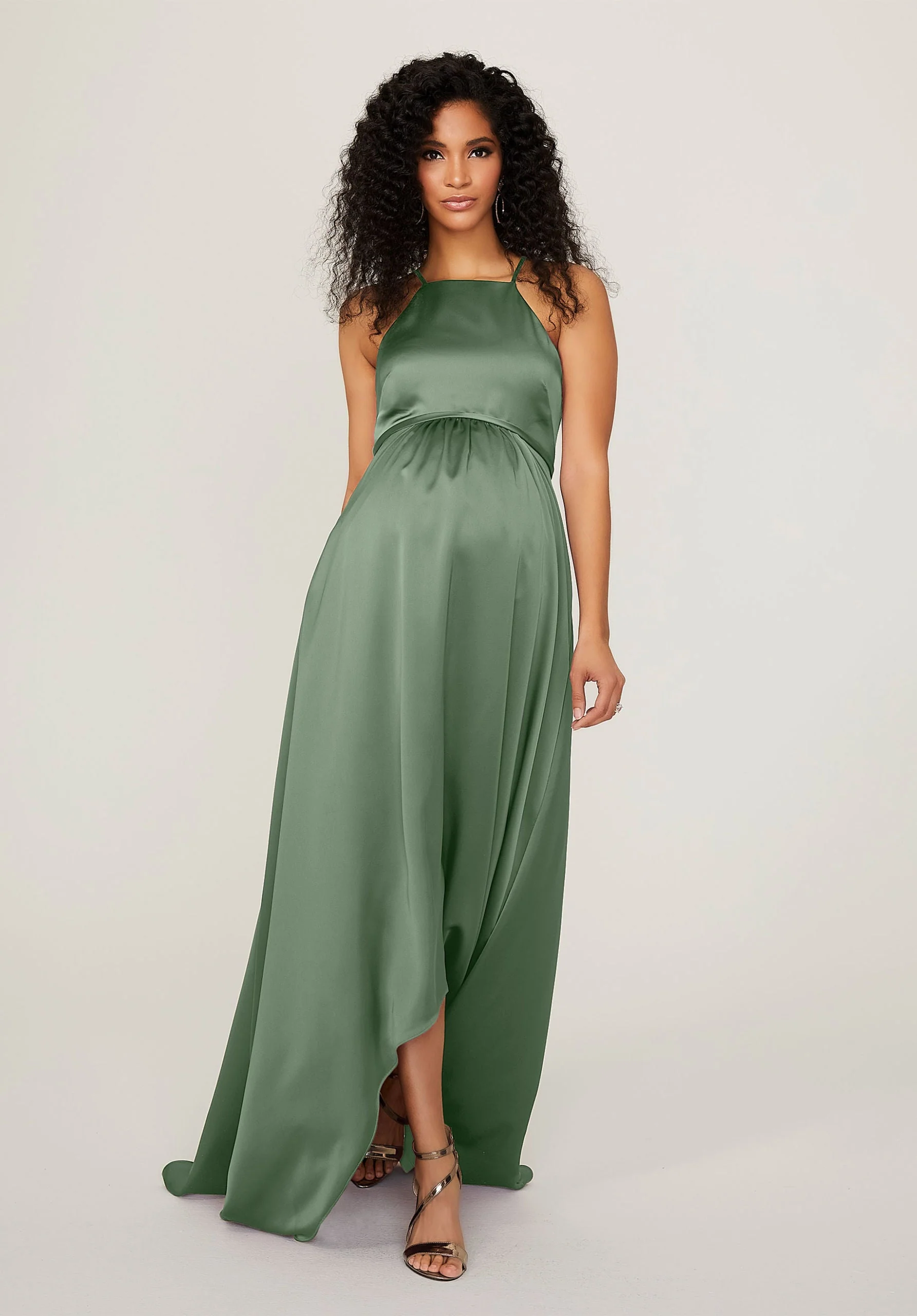 Silky Satin Square Neck Maternity Bridesmaid Dress - Image 6