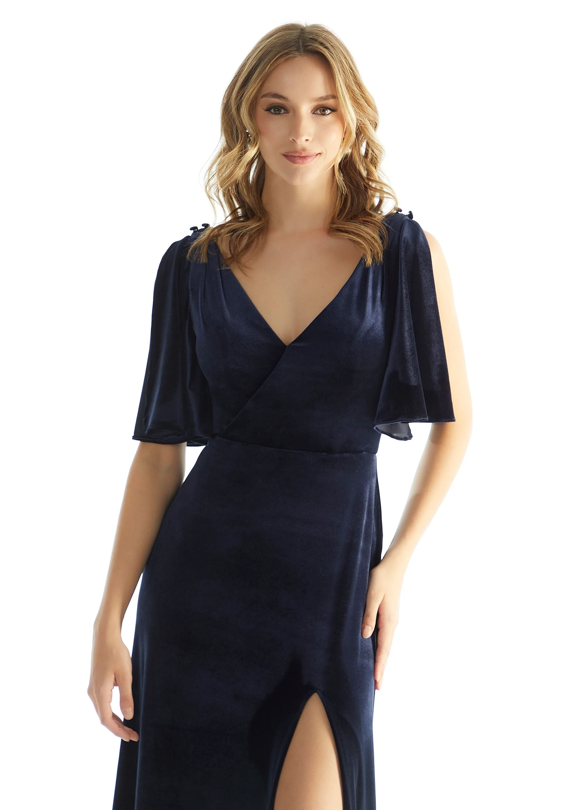 Slim A-line Stretch Velvet Bridesmaid Dress - Image 2