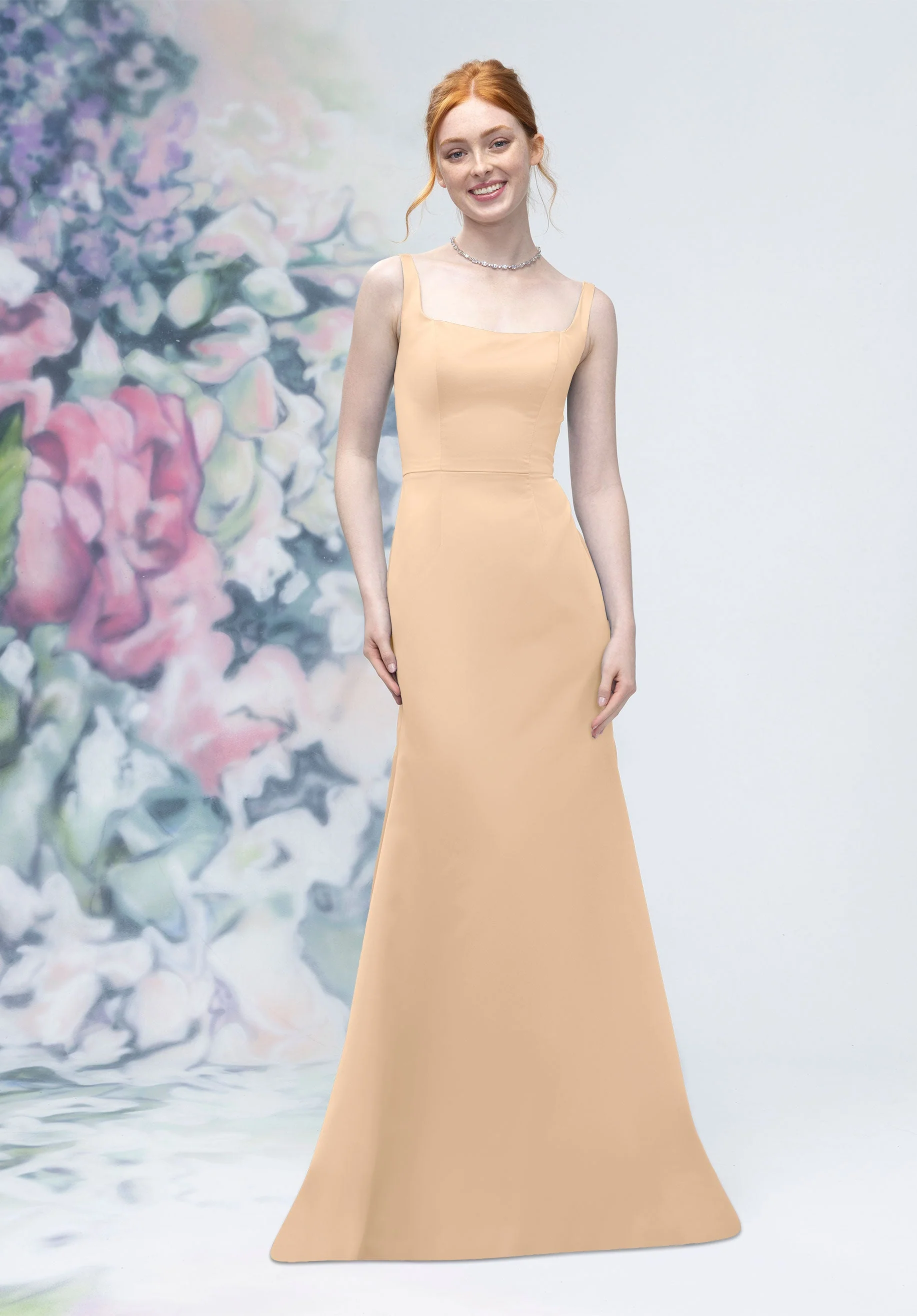 Square Neck Strap Back Satin Bridesmaid Dress - Image 14