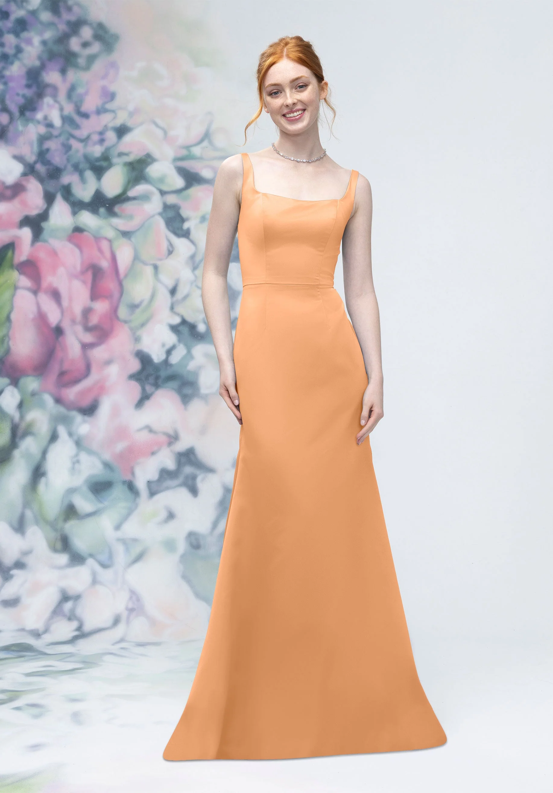 Square Neck Strap Back Satin Bridesmaid Dress - Image 46