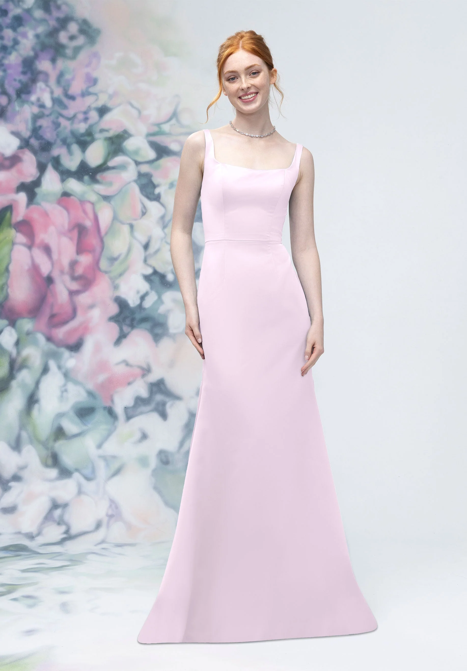 Square Neck Strap Back Satin Bridesmaid Dress - Image 54