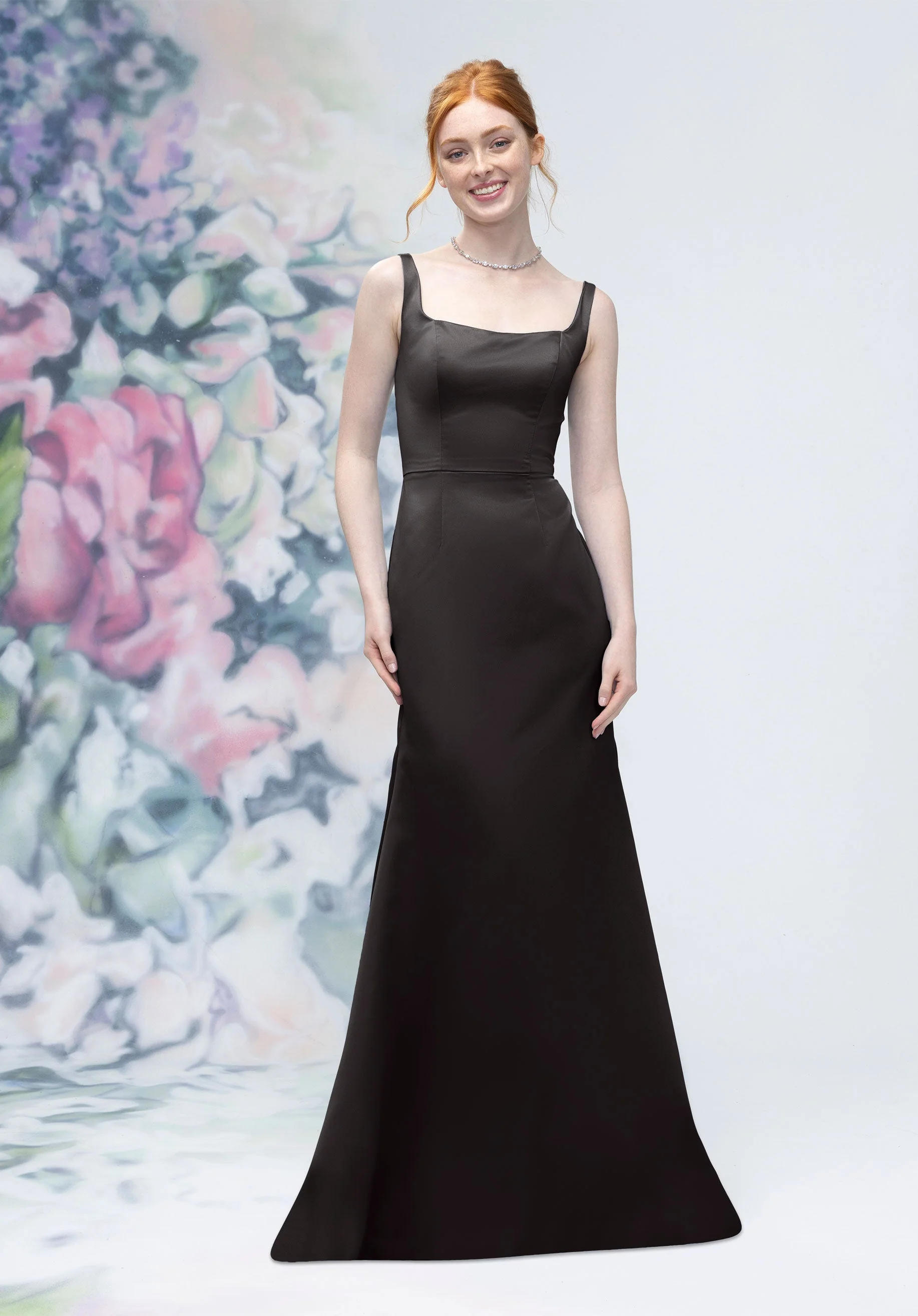 Square Neck Strap Back Satin Bridesmaid Dress - Image 6