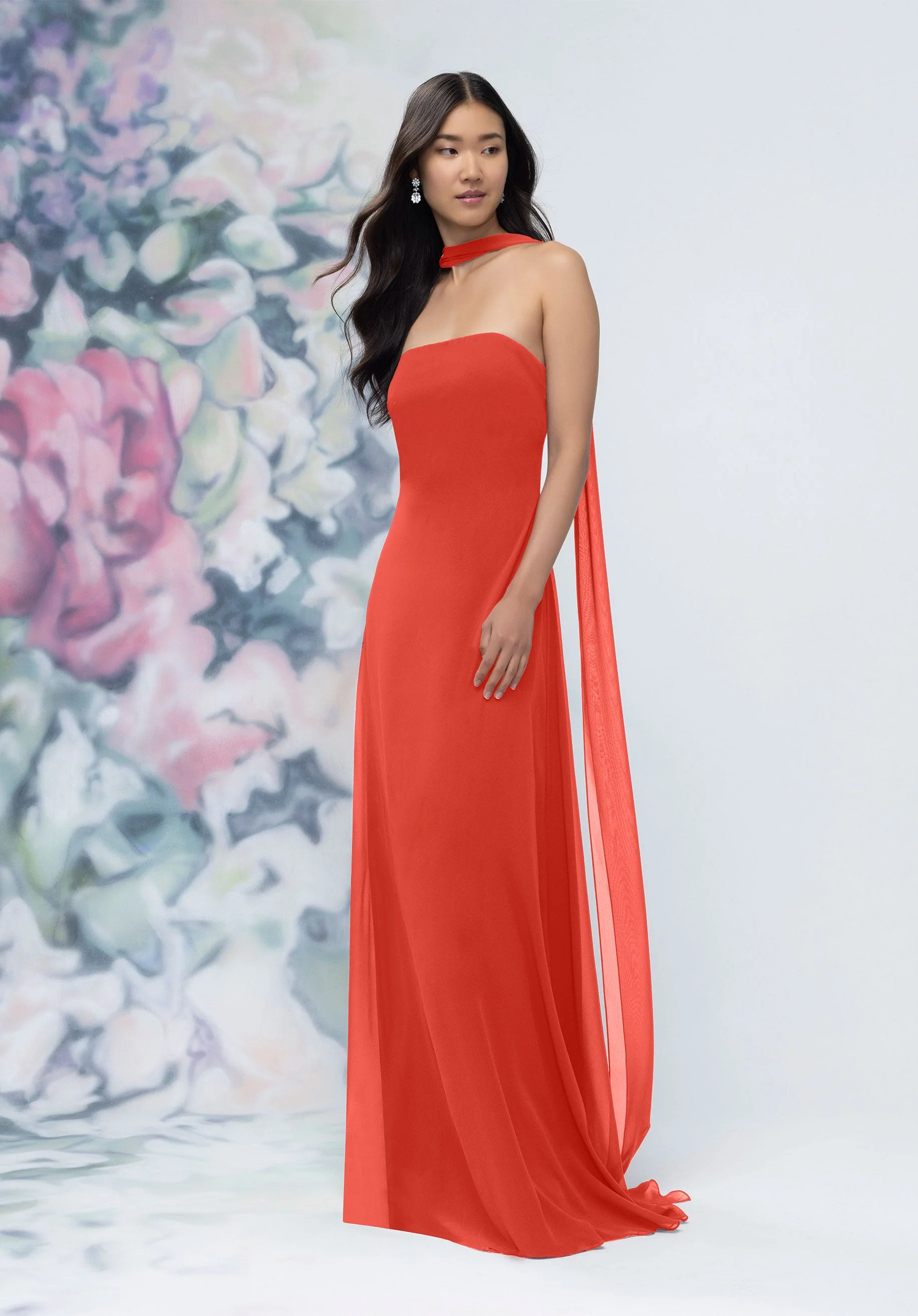 Strapless Column Chiffon Bridesmaid Dress with Neck Scarf - Image 17