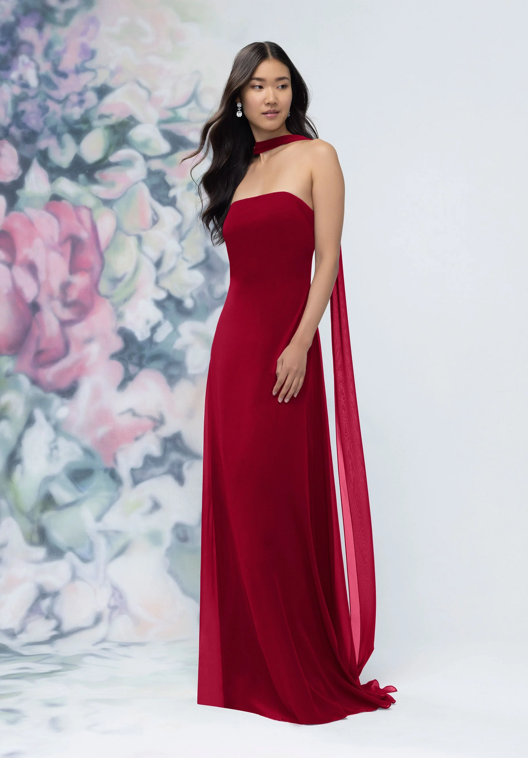 Strapless Column Chiffon Bridesmaid Dress with Neck Scarf - Image 18