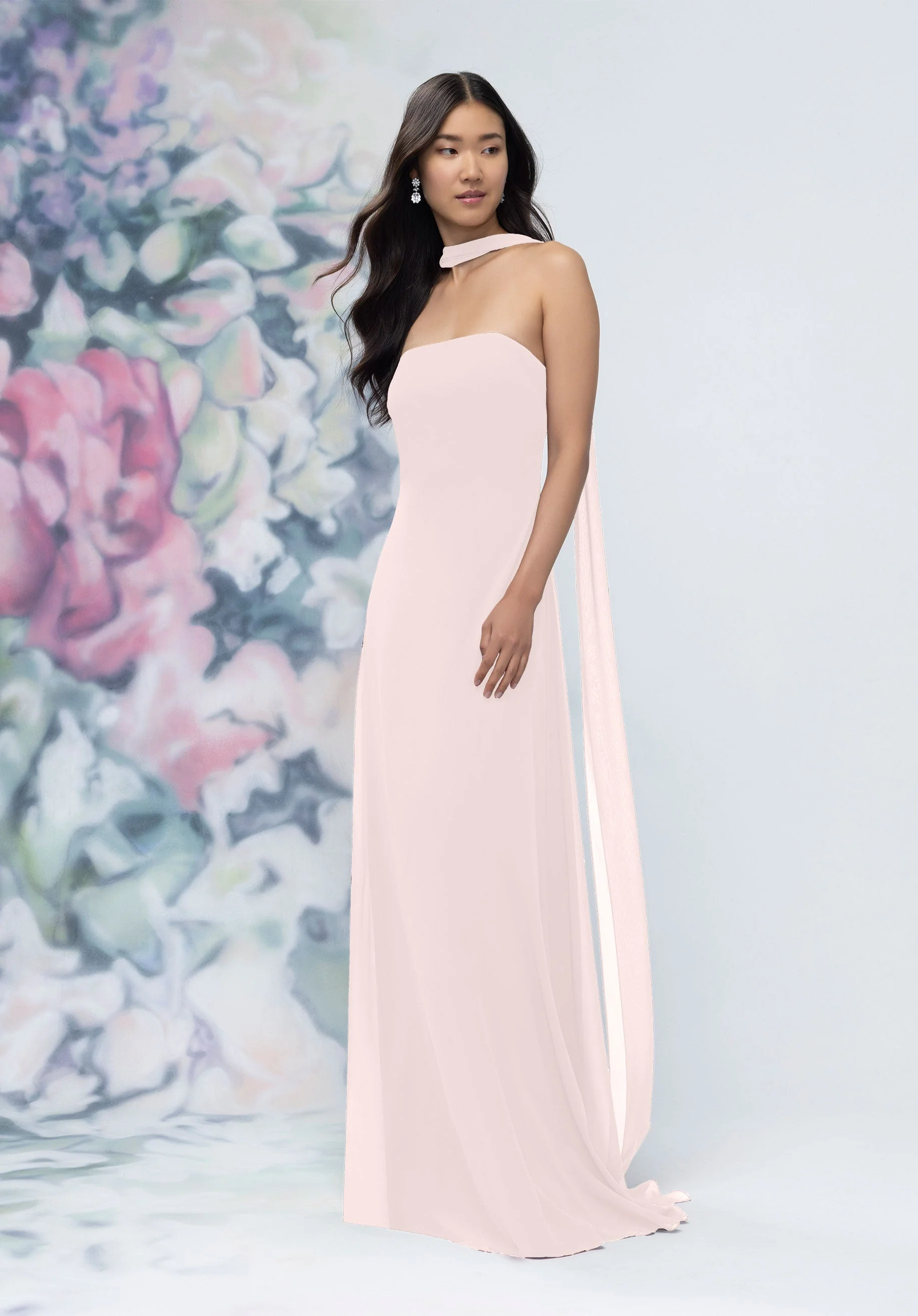 Strapless Column Chiffon Bridesmaid Dress with Neck Scarf - Image 22