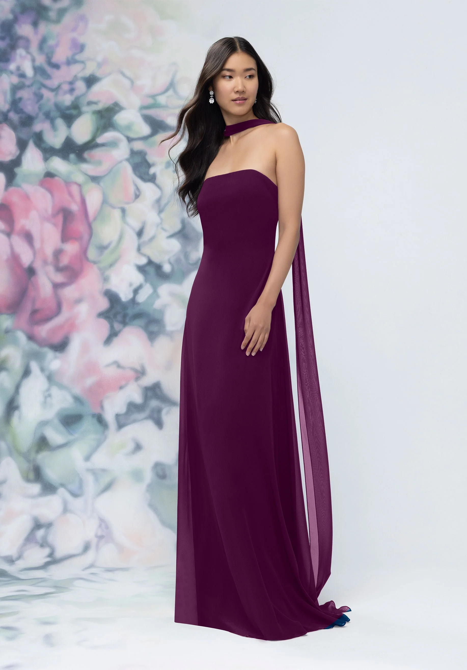 Strapless Column Chiffon Bridesmaid Dress with Neck Scarf - Image 25