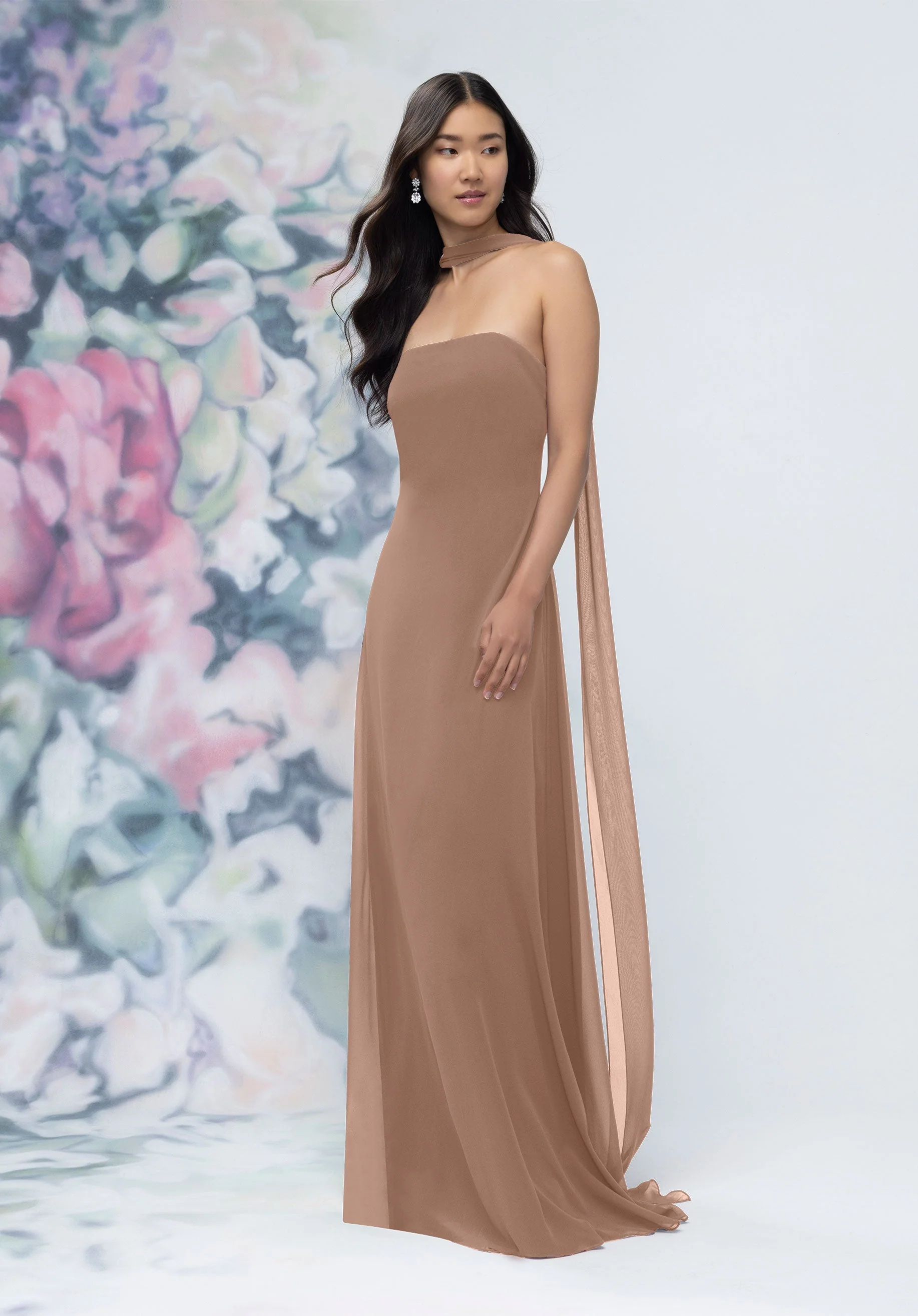 Strapless Column Chiffon Bridesmaid Dress with Neck Scarf - Image 27
