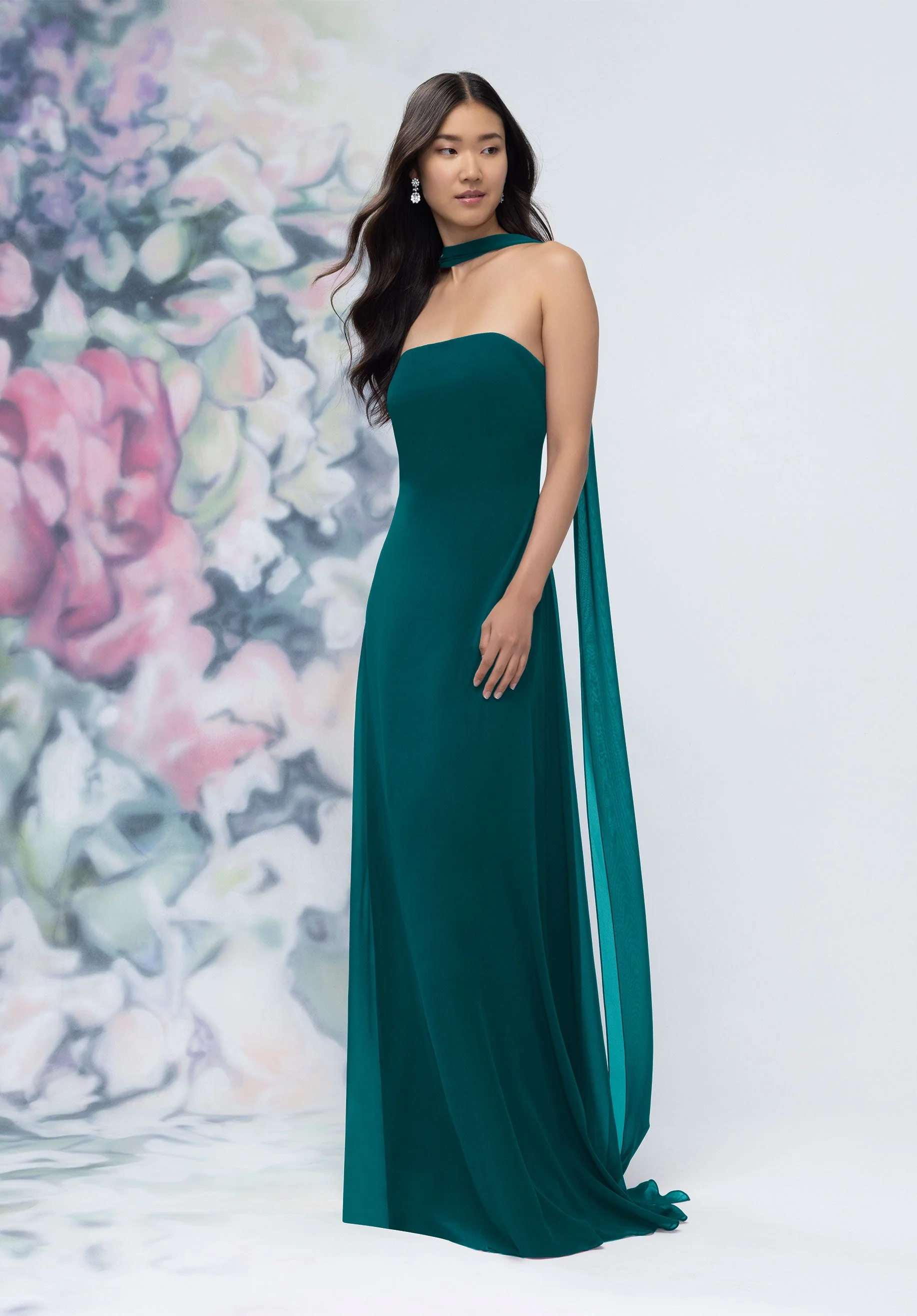 Strapless Column Chiffon Bridesmaid Dress with Neck Scarf - Image 52