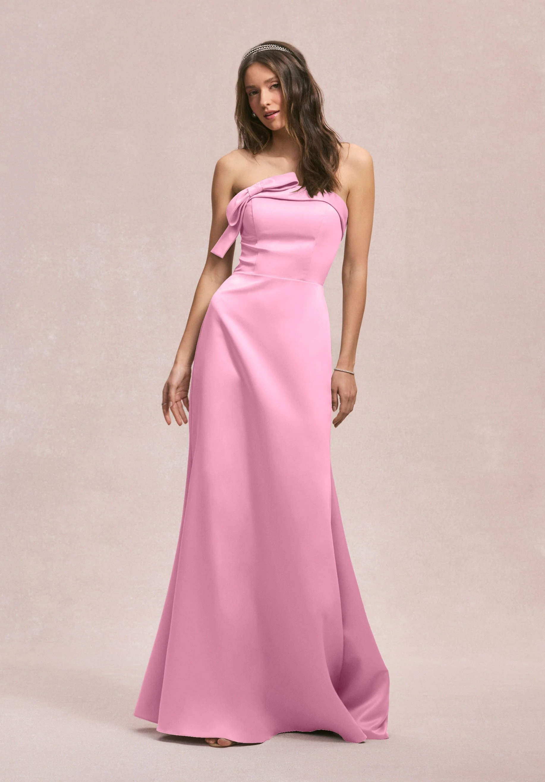 Strapless Satin Bridesmaid Dress with Bow - Image 41