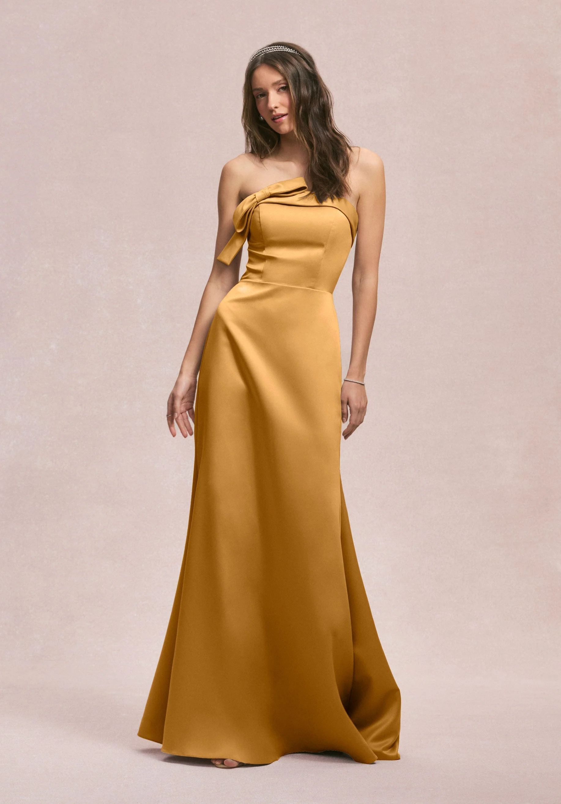 Strapless Satin Bridesmaid Dress with Bow - Image 44