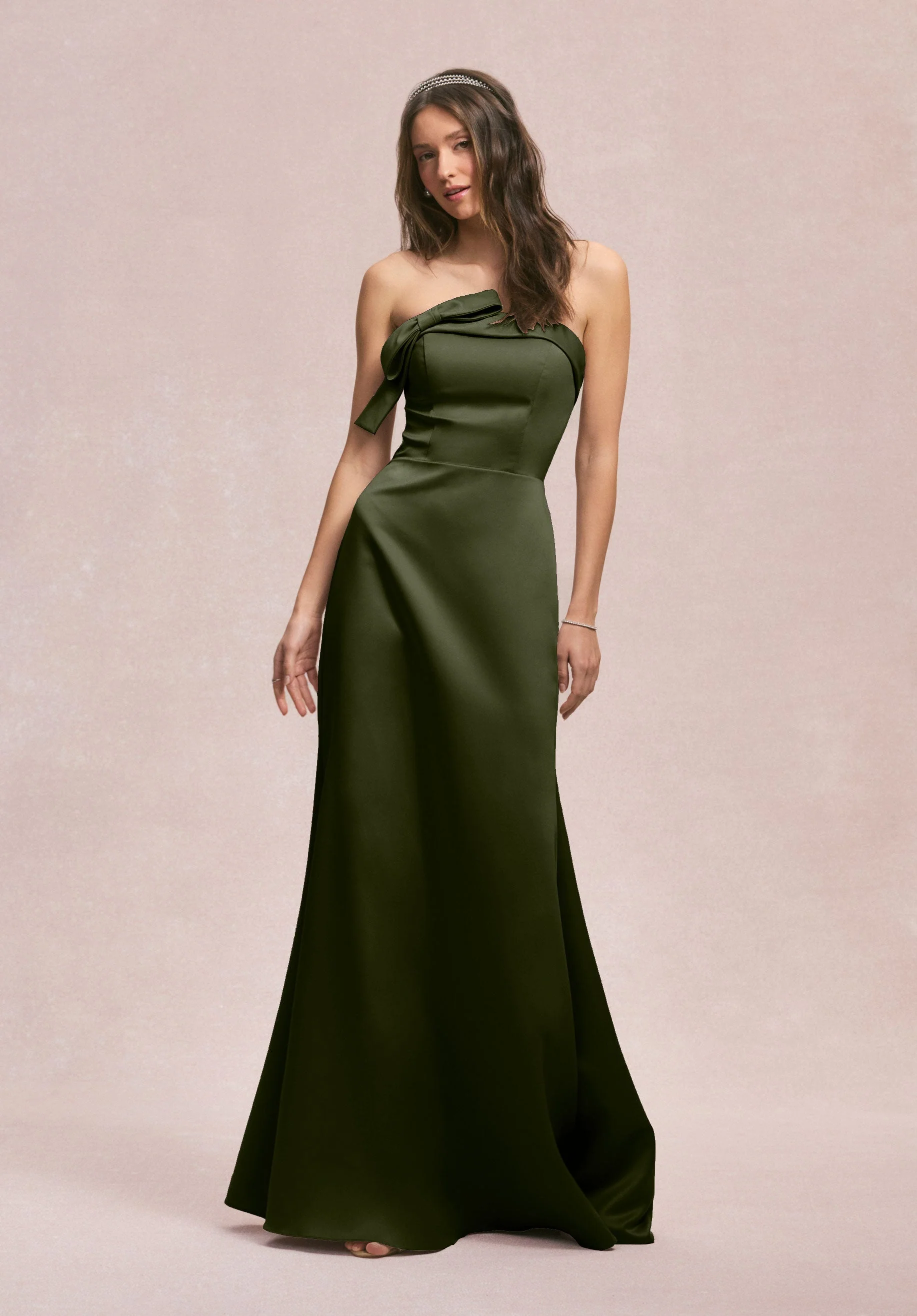 Strapless Satin Bridesmaid Dress with Bow - Image 56