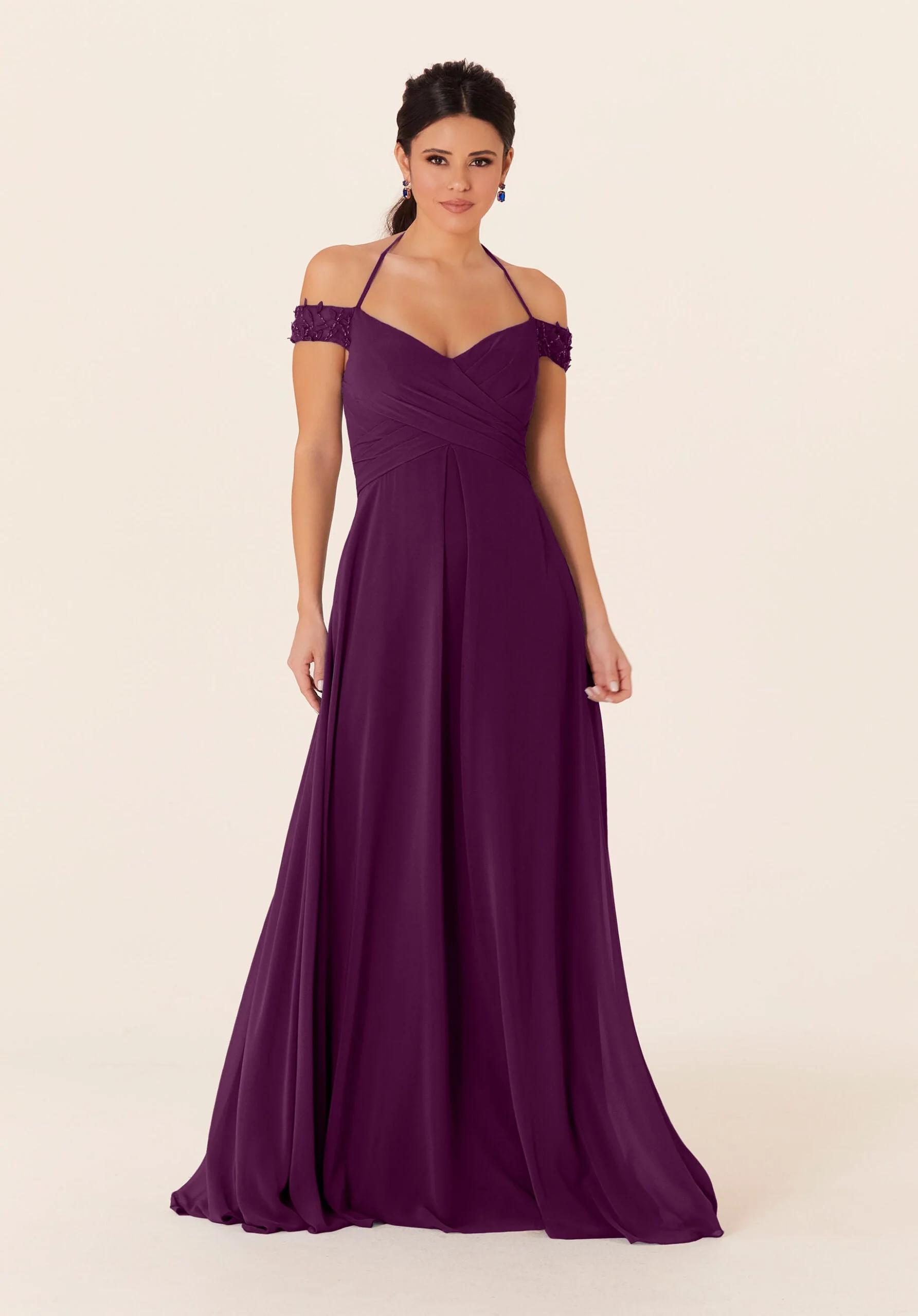 Tied Halter Chiffon Bridesmaid Dress - Image 48