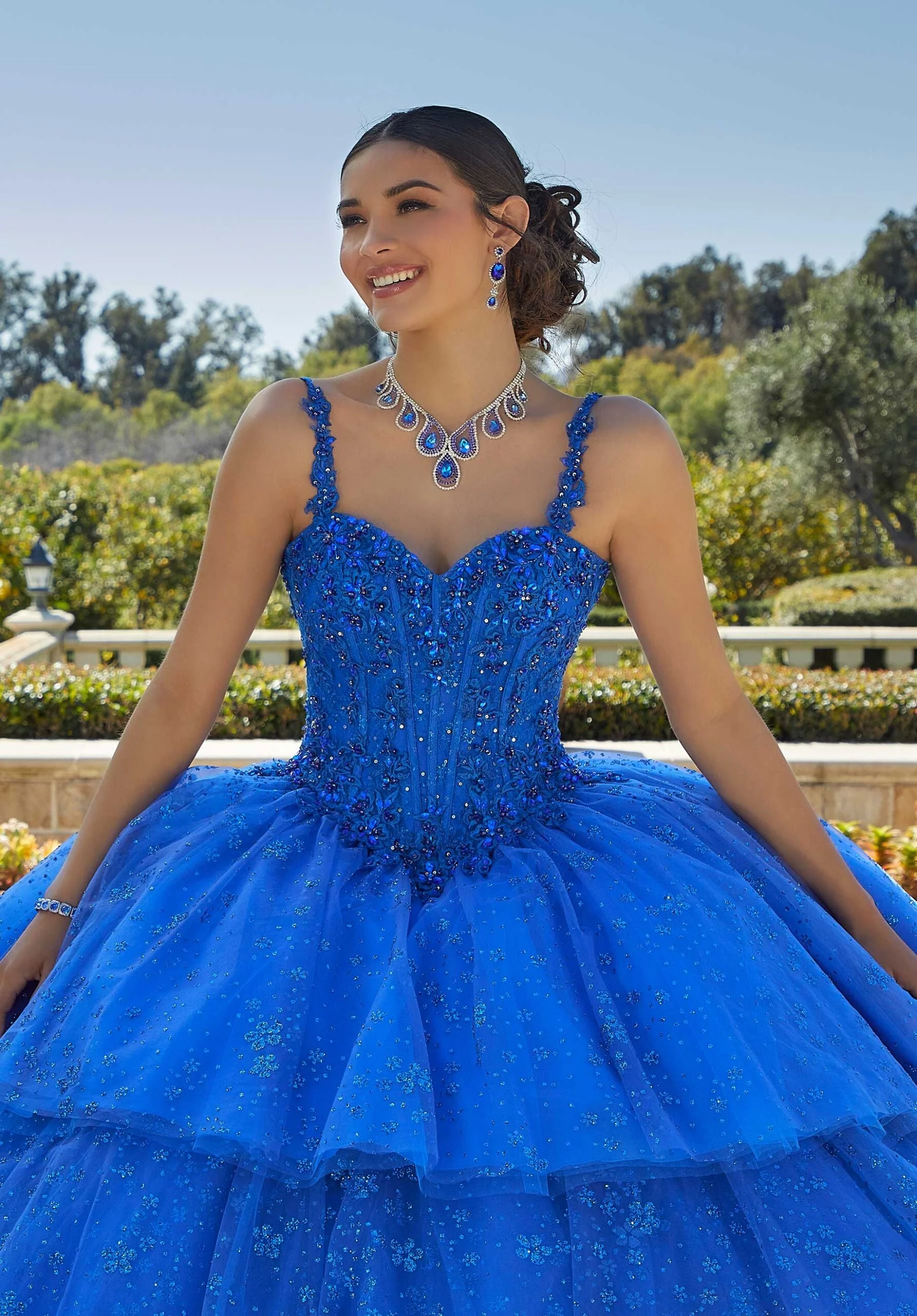Tiered Printed Glitter Quineañera Dress - Image 2
