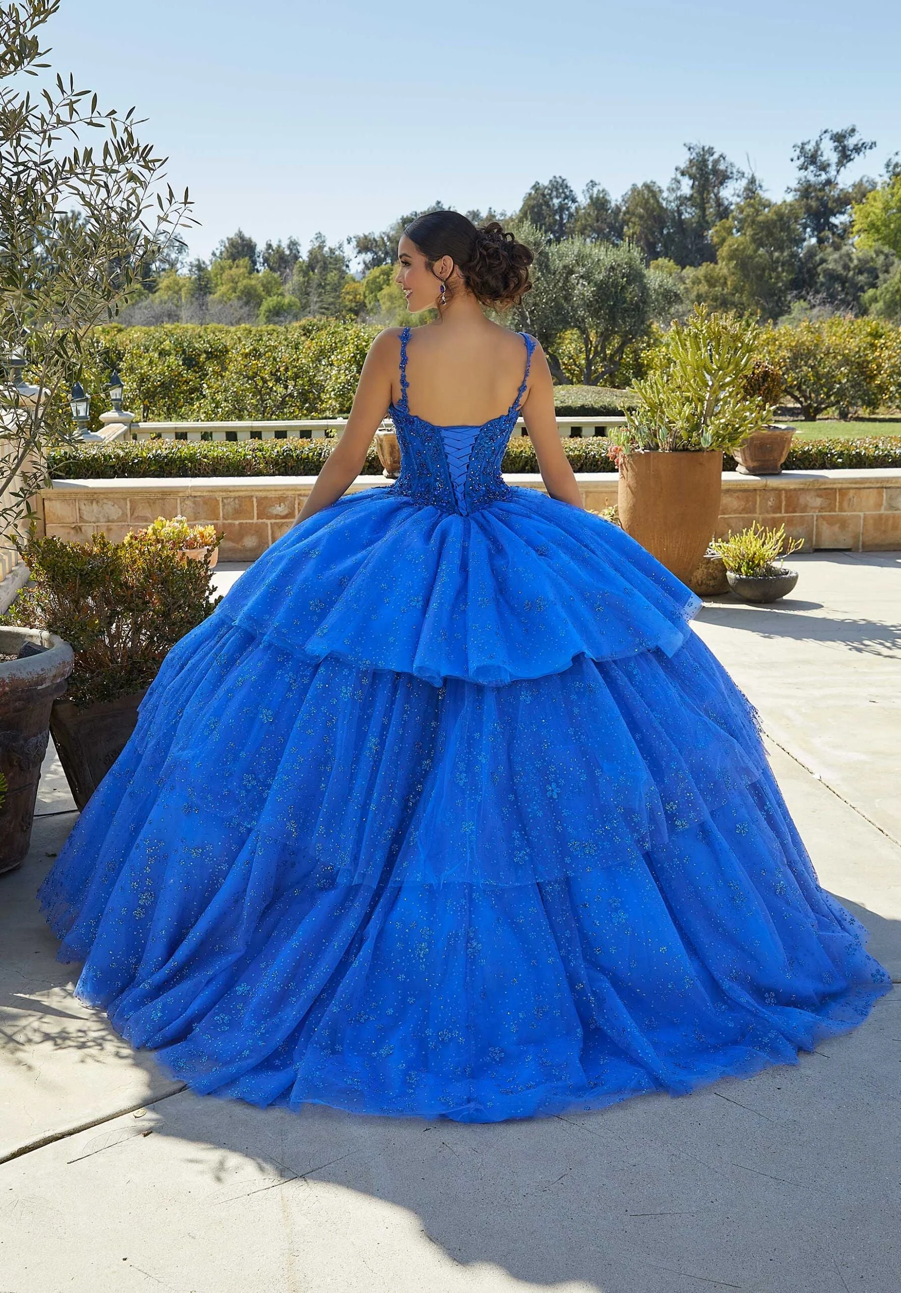 Tiered Printed Glitter Quineañera Dress - Image 3