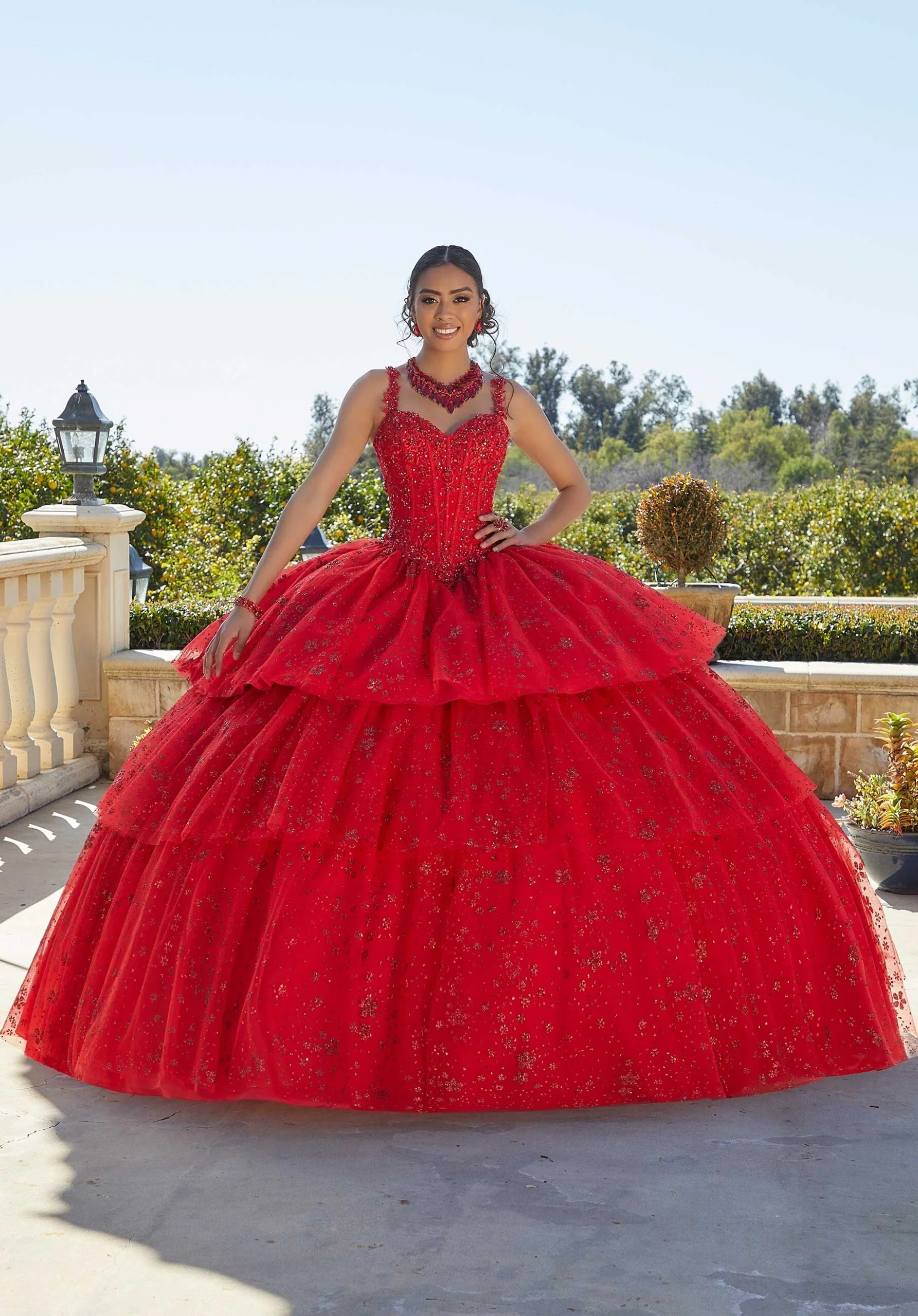 Tiered Printed Glitter Quineañera Dress - Image 4