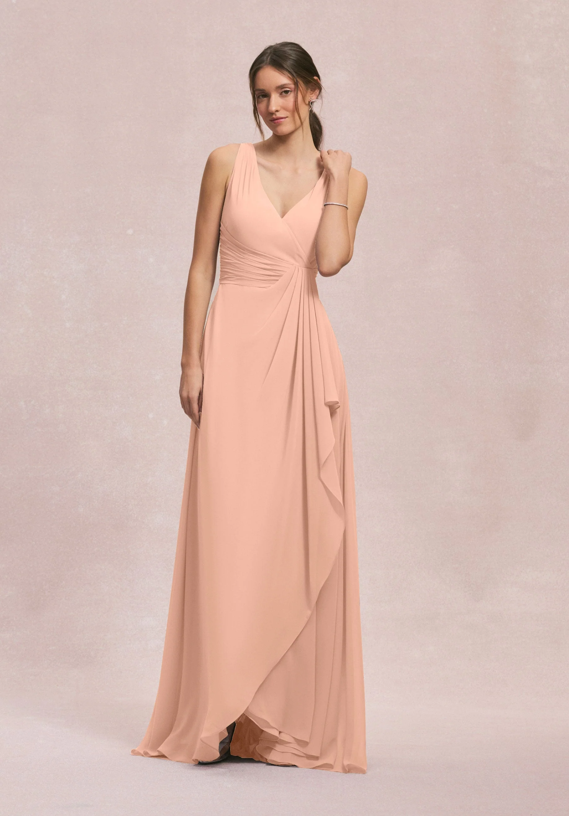 V-Neck Chiffon Bridesmaid Dress with Cascading Ruffle - Image 16