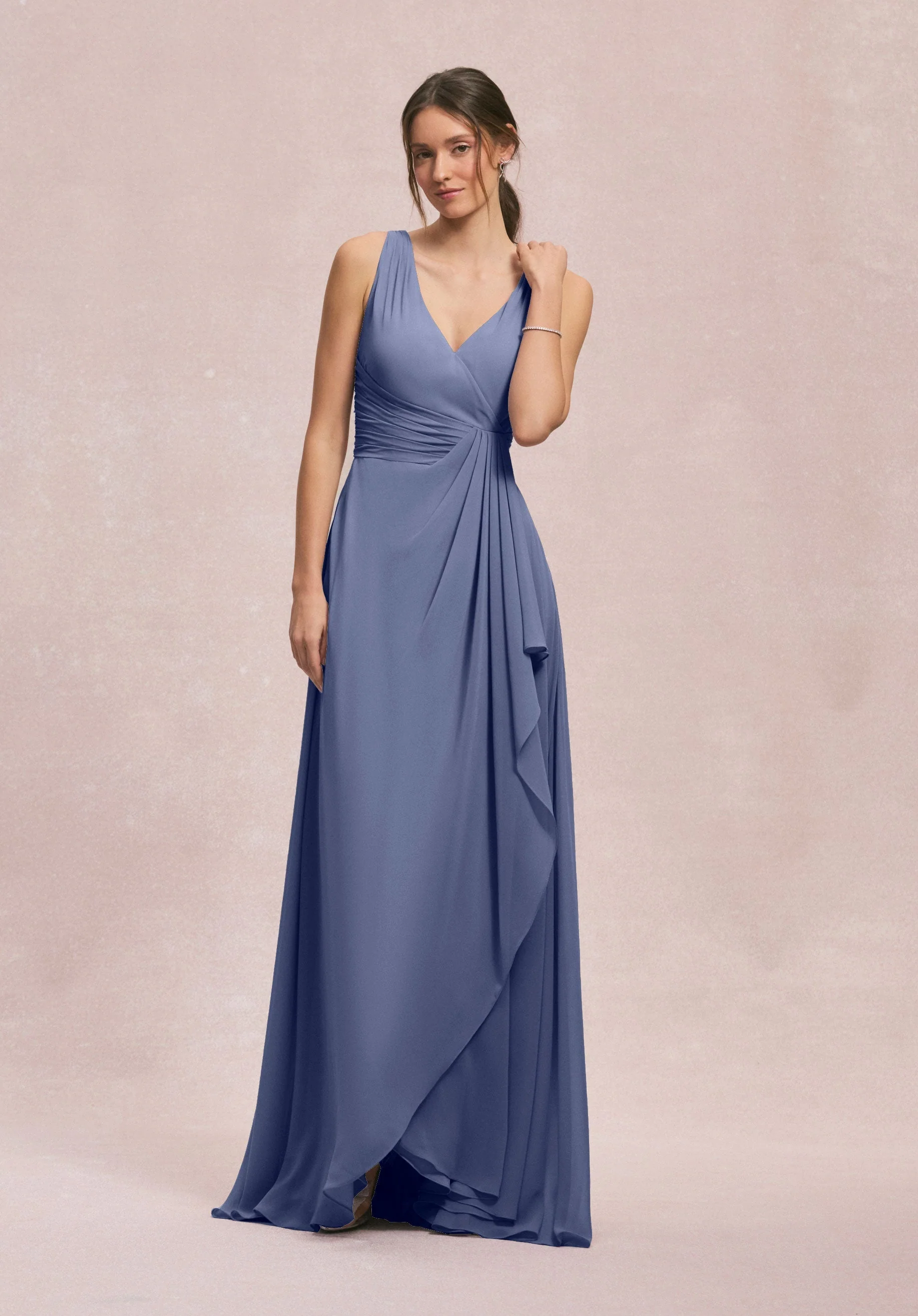 V-Neck Chiffon Bridesmaid Dress with Cascading Ruffle - Image 30