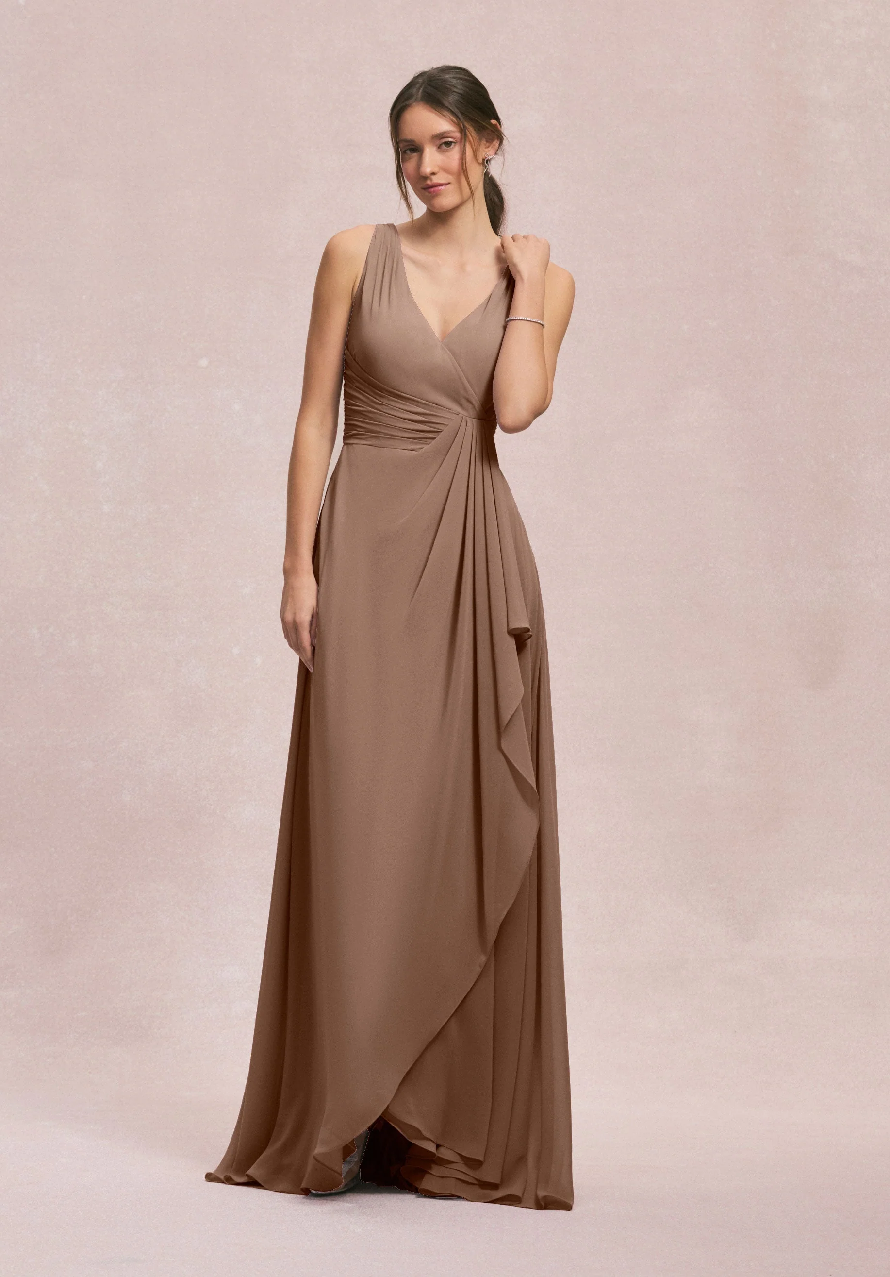 V-Neck Chiffon Bridesmaid Dress with Cascading Ruffle - Image 33