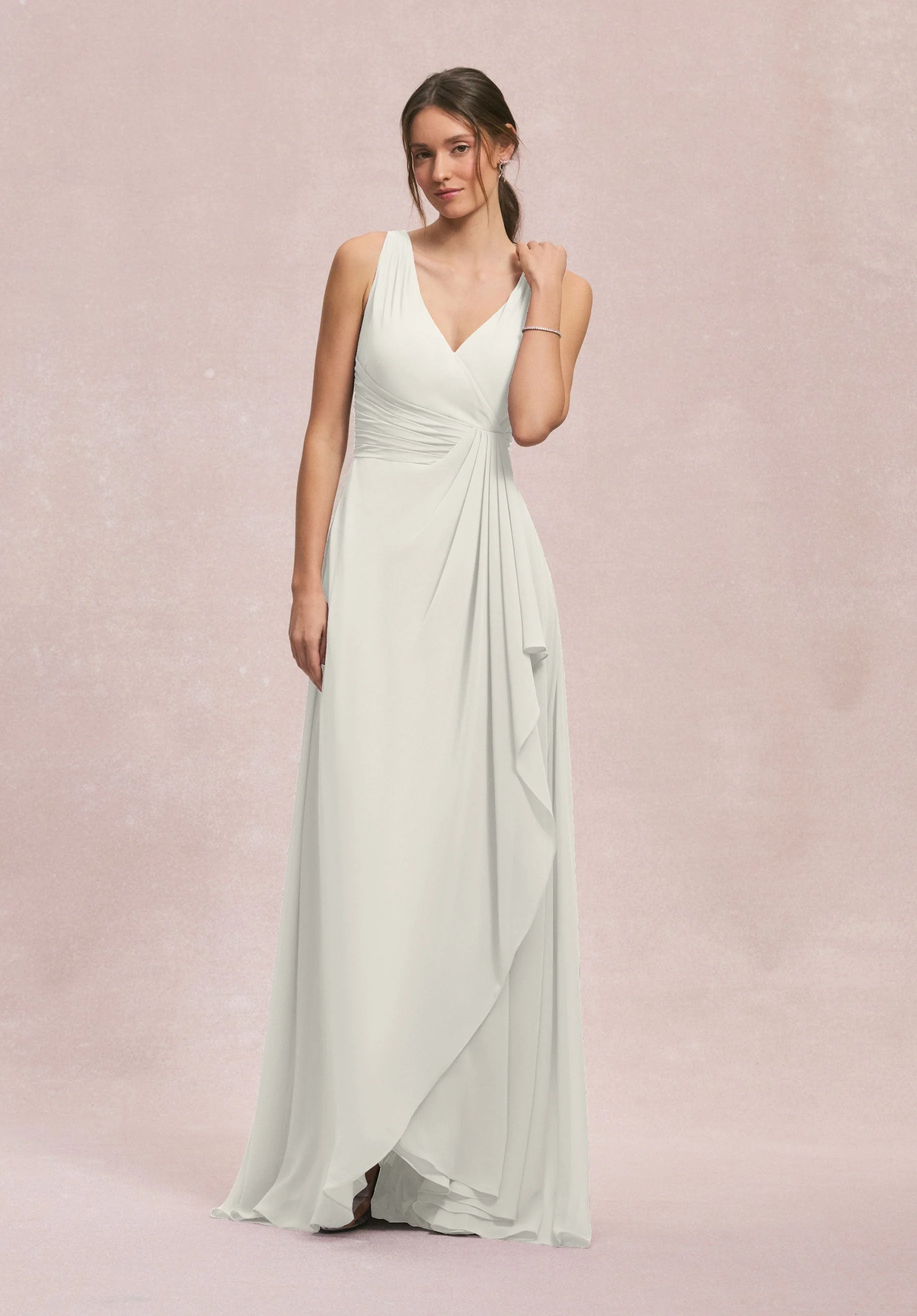 V-Neck Chiffon Bridesmaid Dress with Cascading Ruffle - Image 36
