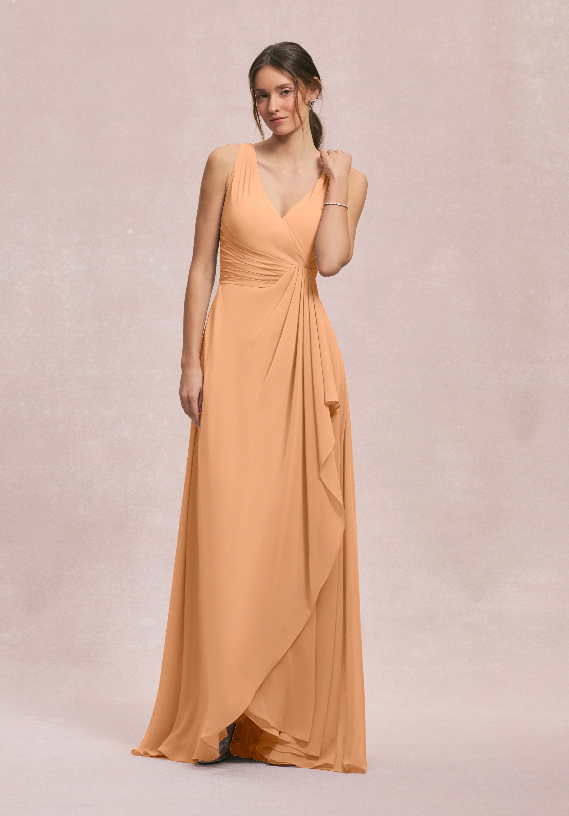 V-Neck Chiffon Bridesmaid Dress with Cascading Ruffle - Image 54