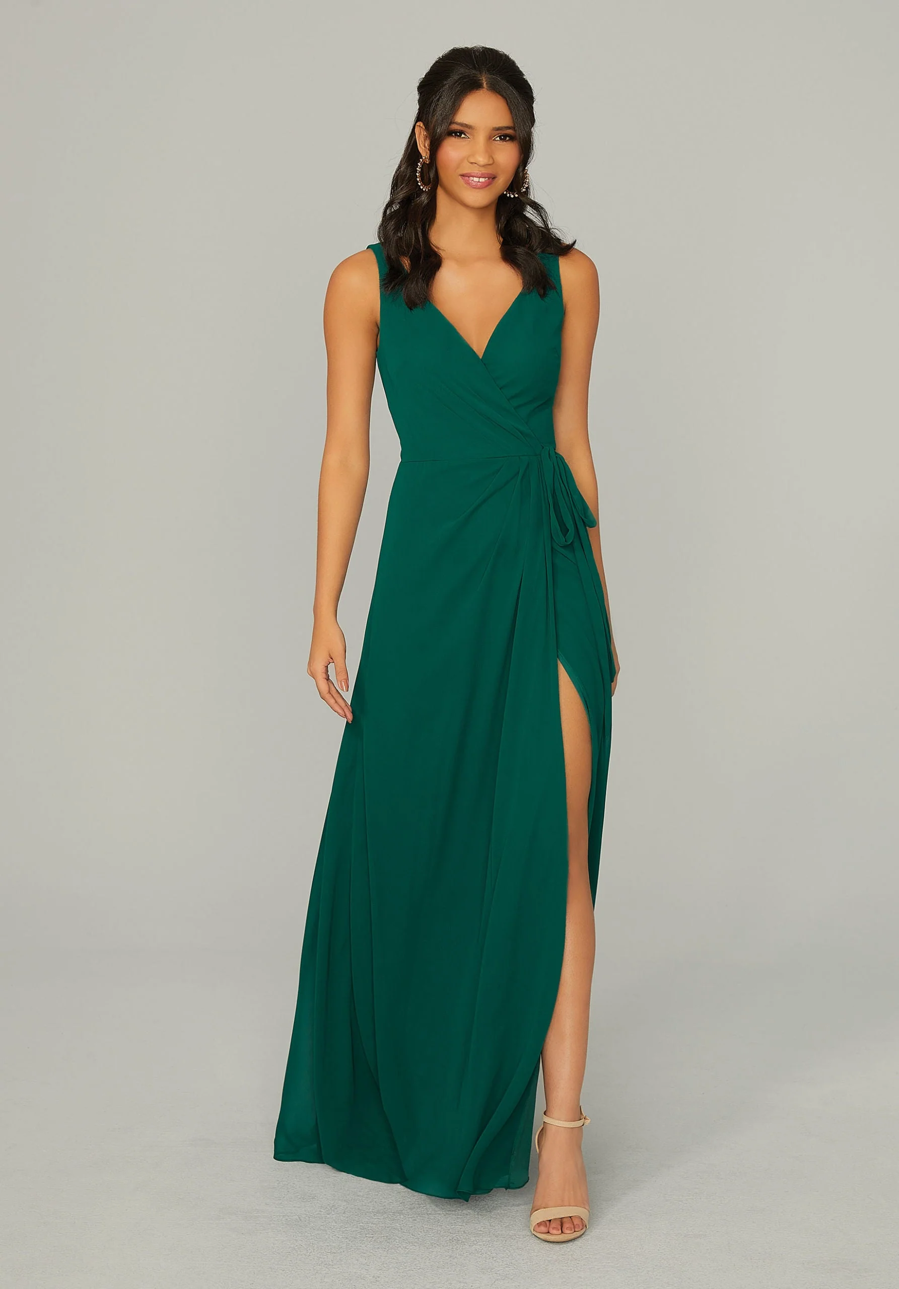 V Neck Chiffon Bridesmaid Dress with Front Skirt Slit - Image 2