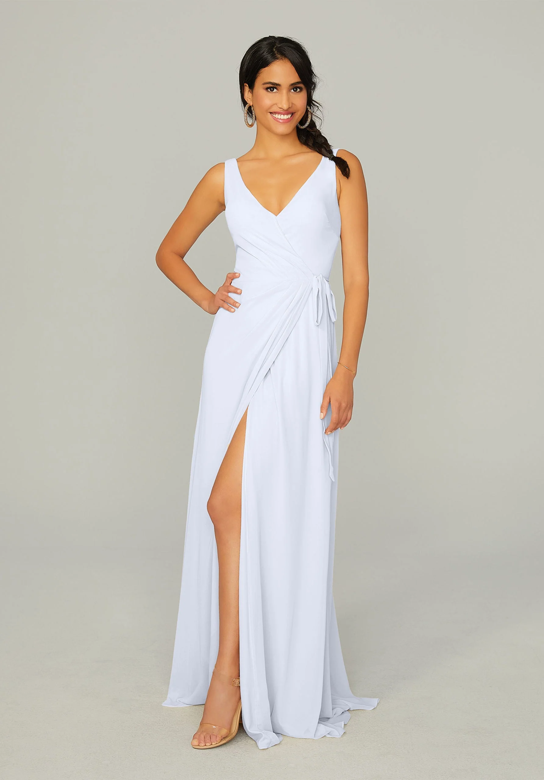 V Neck Chiffon Bridesmaid Dress with Front Skirt Slit - Image 32