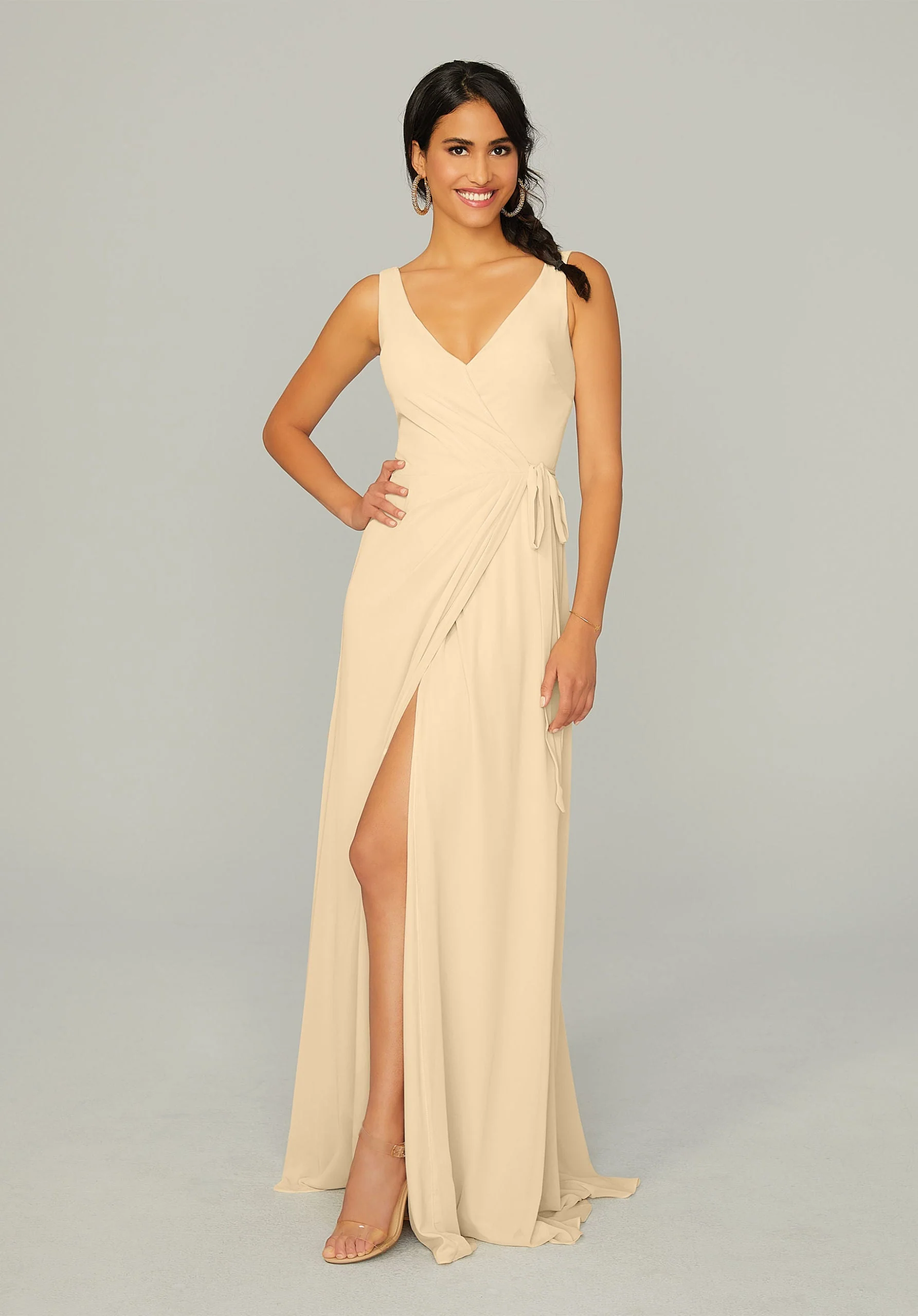 V Neck Chiffon Bridesmaid Dress with Front Skirt Slit - Image 7