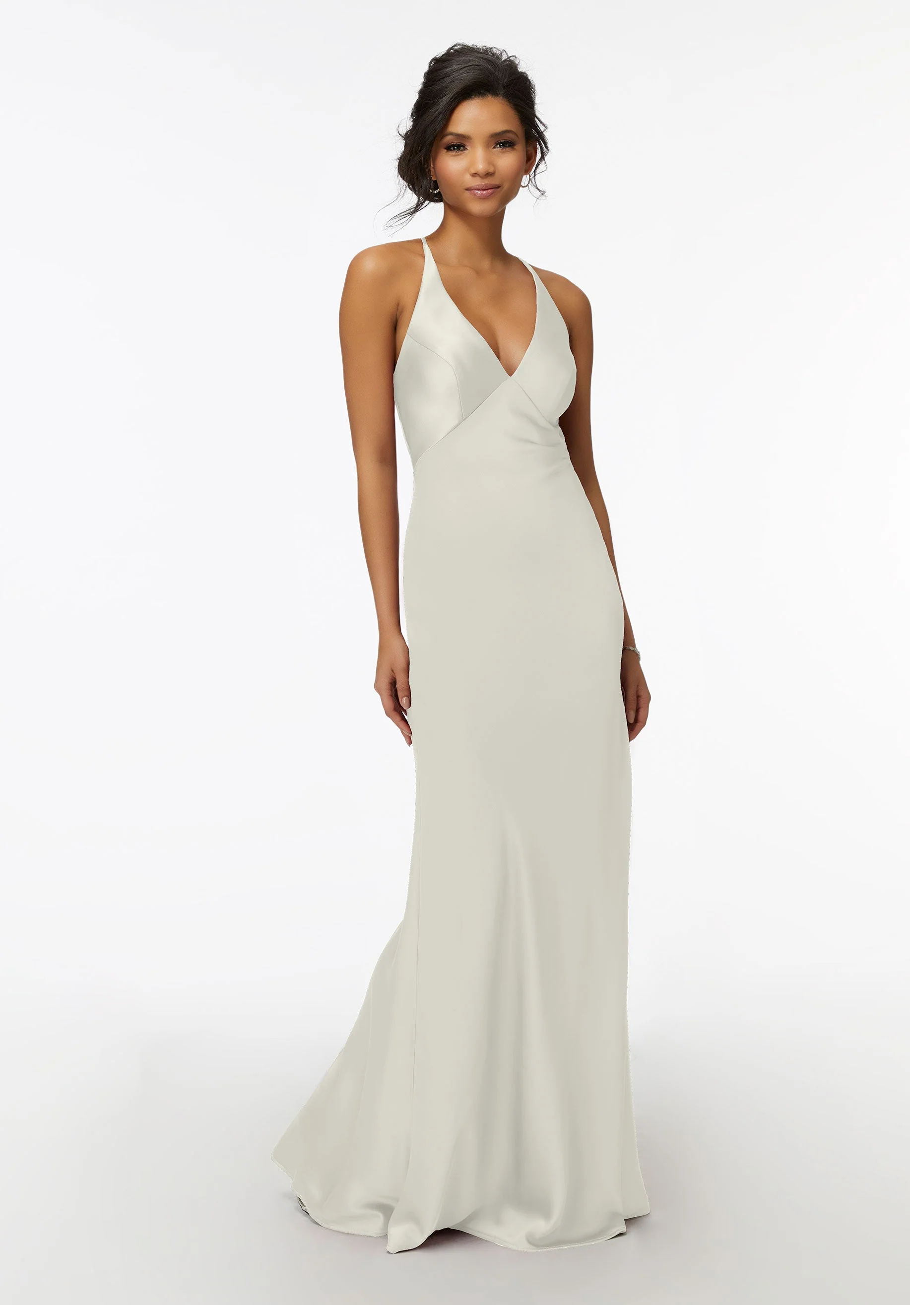 V-Neck Silky Satin Bridesmaid Dress with Cowl Back - Image 5
